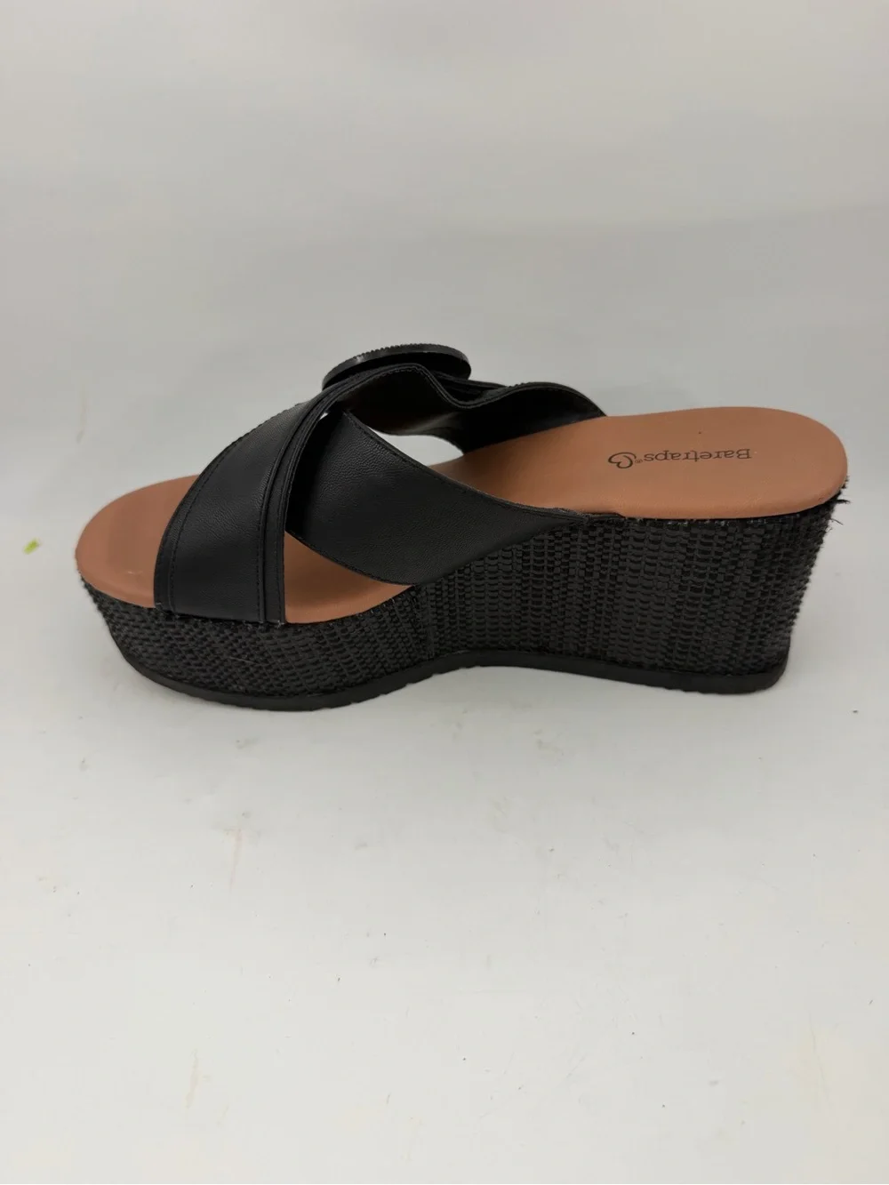 BareTraps Women’s Sydney Black -SZ 7.5- Buckled Cork Platform Wedge Sandals